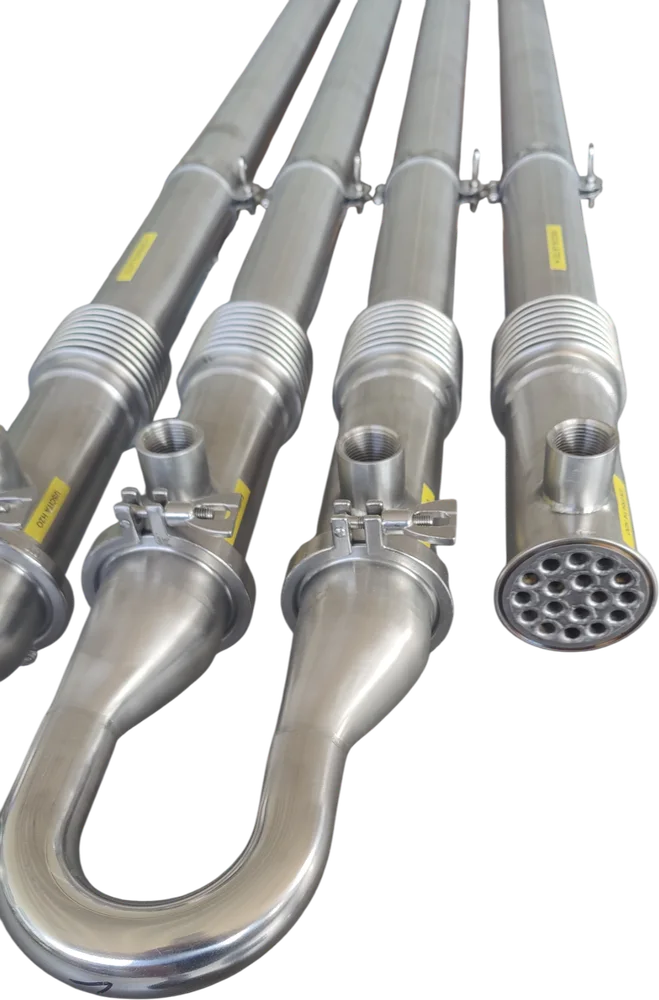 Four tube bundles built for one line, each with its own expansion bellows and tube sheet in view
