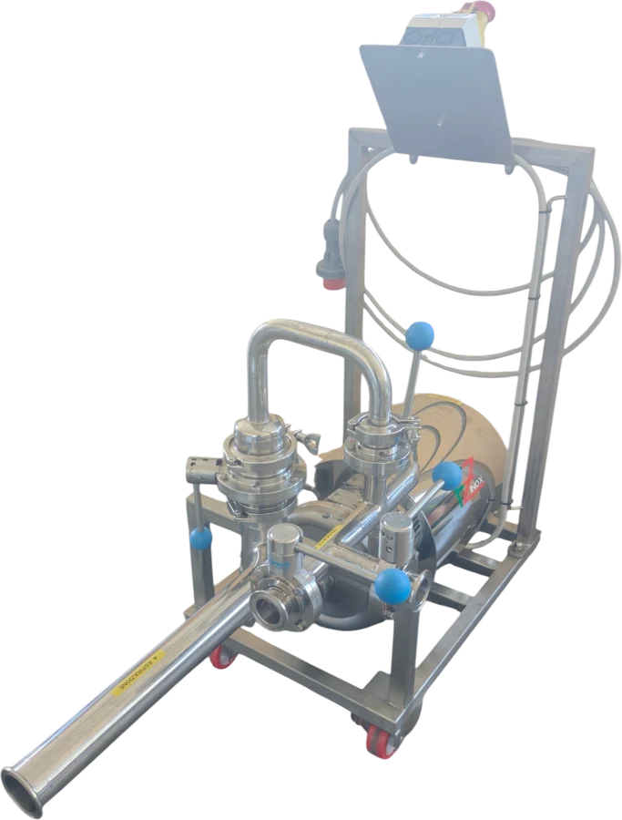 Triblender on trolley set up for CIP sanitisation