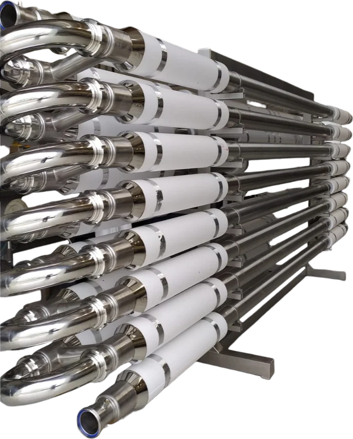 Tube exchangers with the insulation fitted, before the stainless cladding goes on